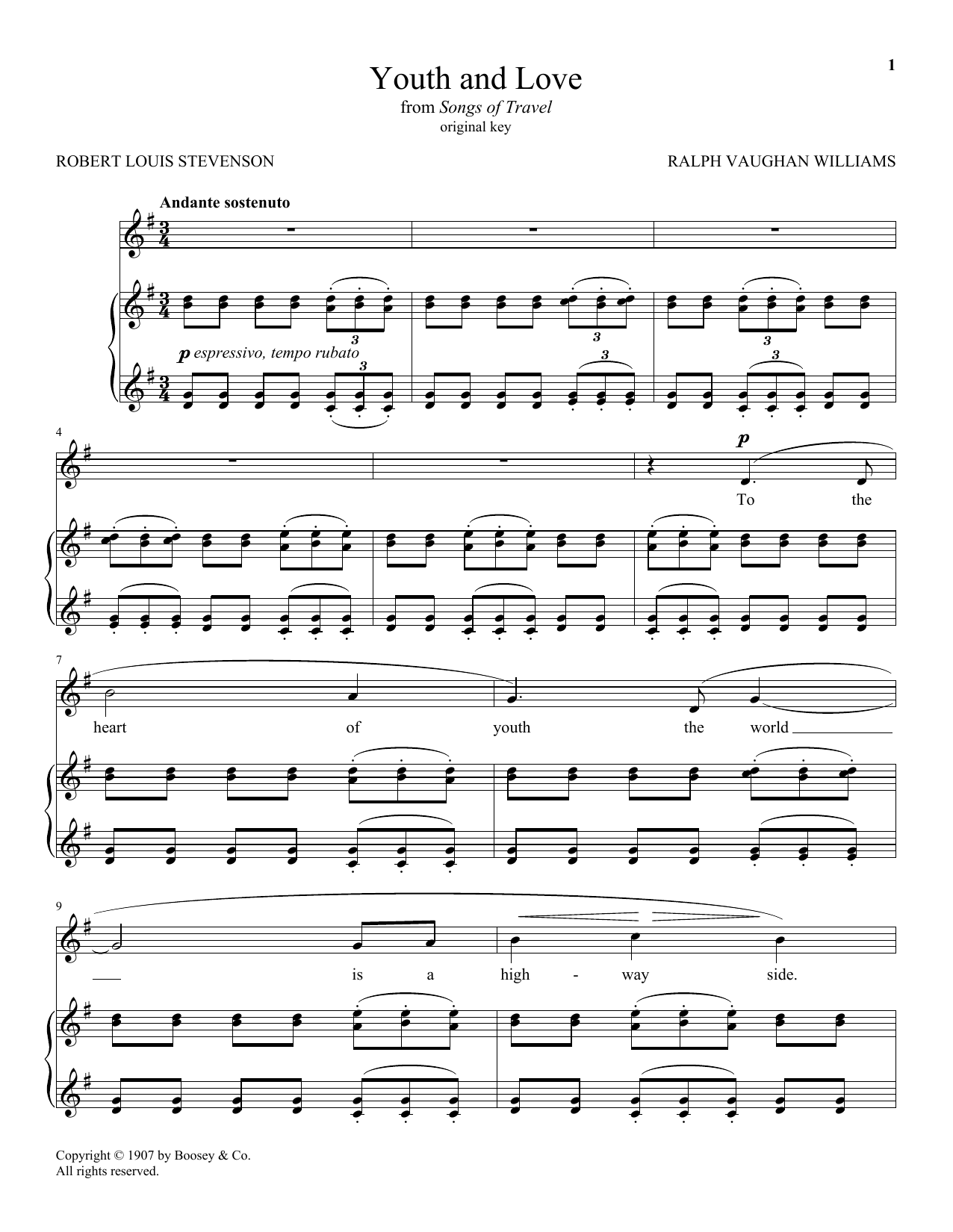 Ralph Vaughan Williams Youth And Love Sheet Music Notes & Chords for Piano & Vocal - Download or Print PDF