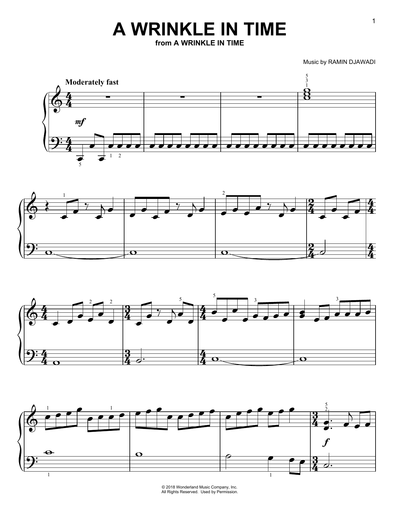 Ramin Djawadi A Wrinkle In Time (from A Wrinkle In Time) Sheet Music Notes & Chords for Easy Piano - Download or Print PDF
