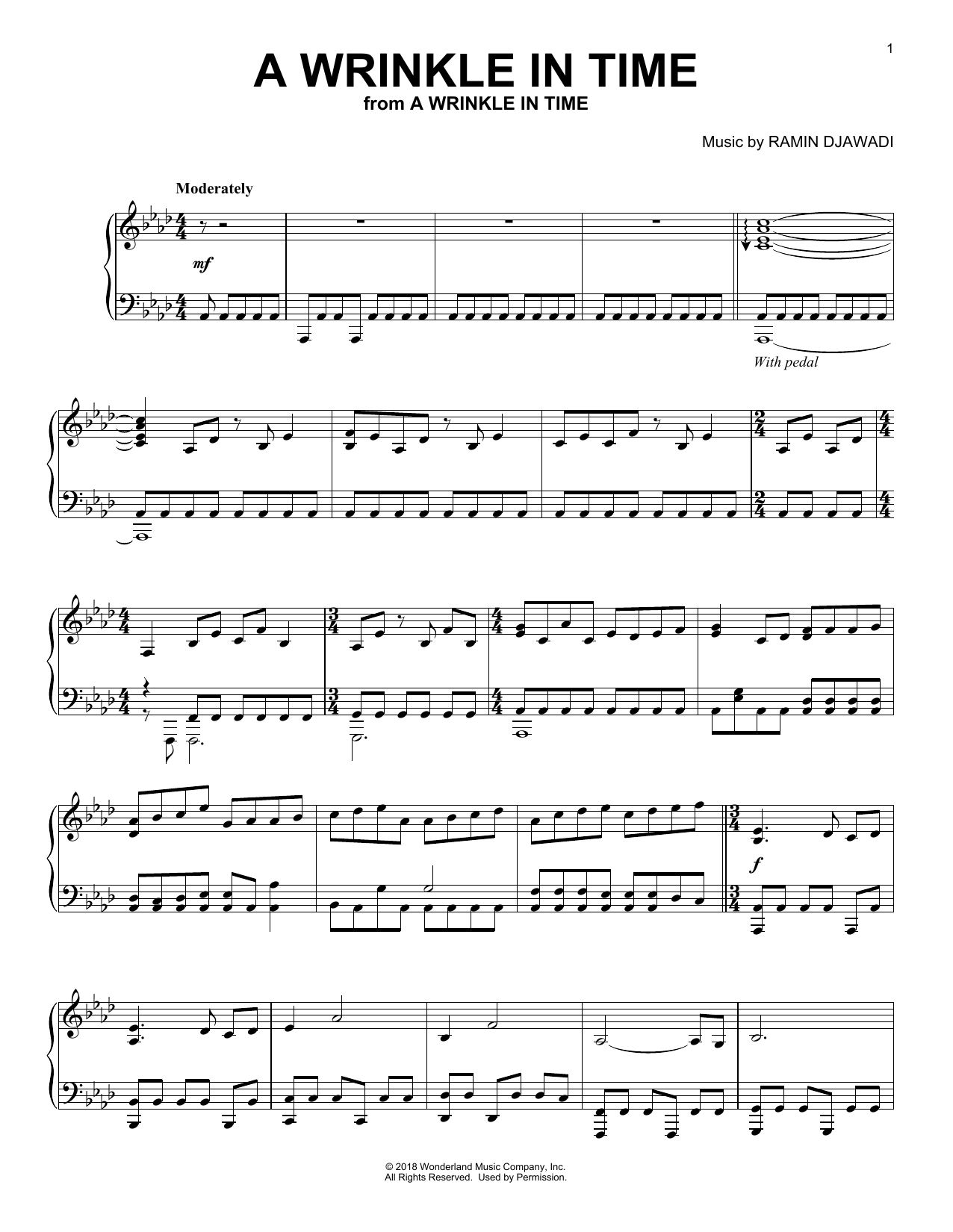 Ramin Djawadi A Wrinkle In Time Sheet Music Notes & Chords for Piano - Download or Print PDF