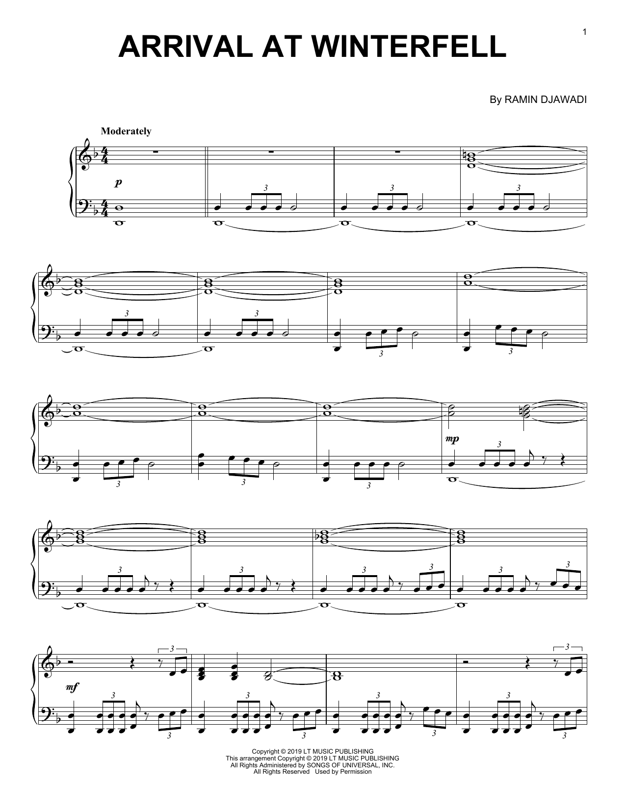 Ramin Djawadi Arrival At Winterfell (from Game of Thrones) Sheet Music Notes & Chords for Piano Solo - Download or Print PDF