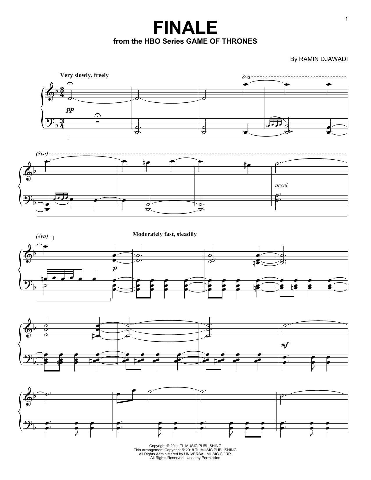 Ramin Djawadi Finale (from Game of Thrones) Sheet Music Notes & Chords for Piano - Download or Print PDF