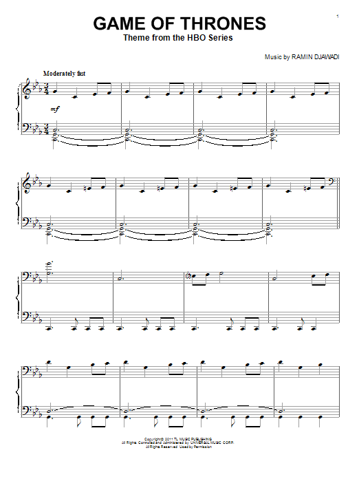 Ramin Djawadi Game Of Thrones - Main Title Sheet Music Notes & Chords for Piano - Download or Print PDF