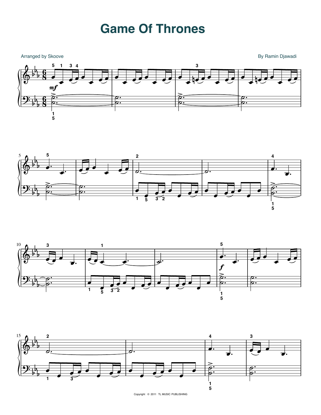 Ramin Djawadi Game Of Thrones (arr. Skoove) Sheet Music Notes & Chords for Easy Piano - Download or Print PDF