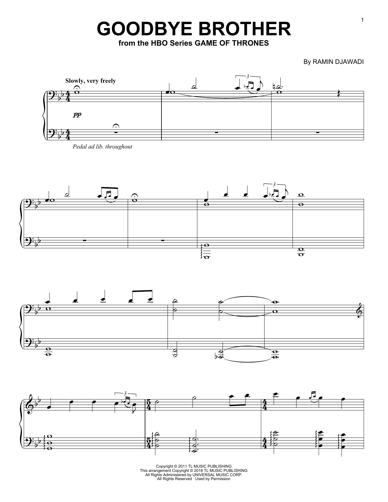 Ramin Djawadi Goodbye Brother (from Game of Thrones) Sheet Music Notes & Chords for Solo Guitar Tab - Download or Print PDF