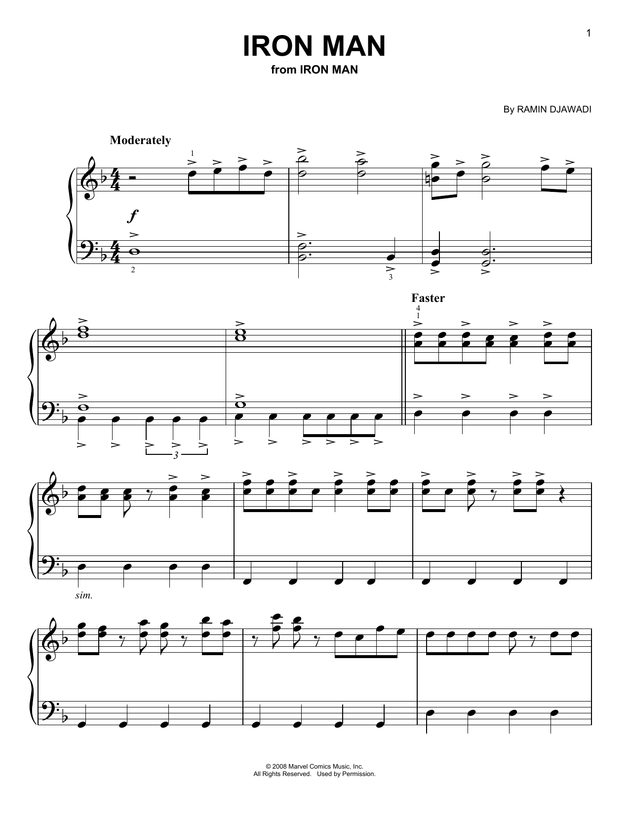 Ramin Djawadi Iron Man Sheet Music Notes & Chords for Easy Piano - Download or Print PDF