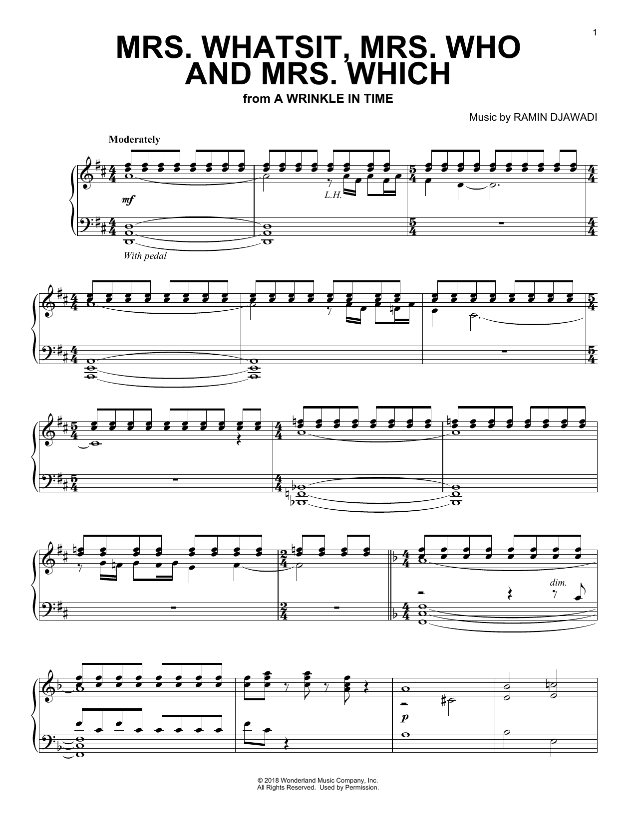 Ramin Djawadi Mrs. Whatsit, Mrs. Who and Mrs. Which (from A Wrinkle In Time) Sheet Music Notes & Chords for Piano - Download or Print PDF