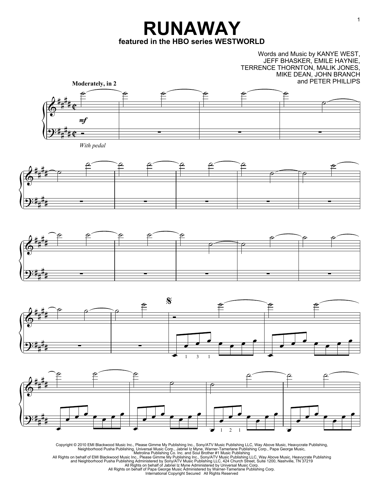 Ramin Djawadi Runaway Sheet Music Notes & Chords for Piano - Download or Print PDF
