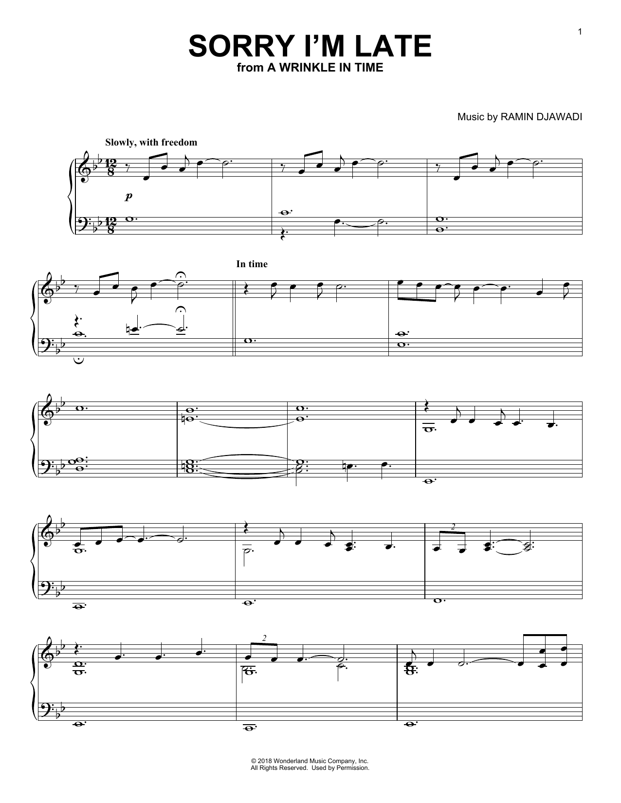 Ramin Djawadi Sorry I'm Late (from A Wrinkle In Time) Sheet Music Notes & Chords for Piano - Download or Print PDF
