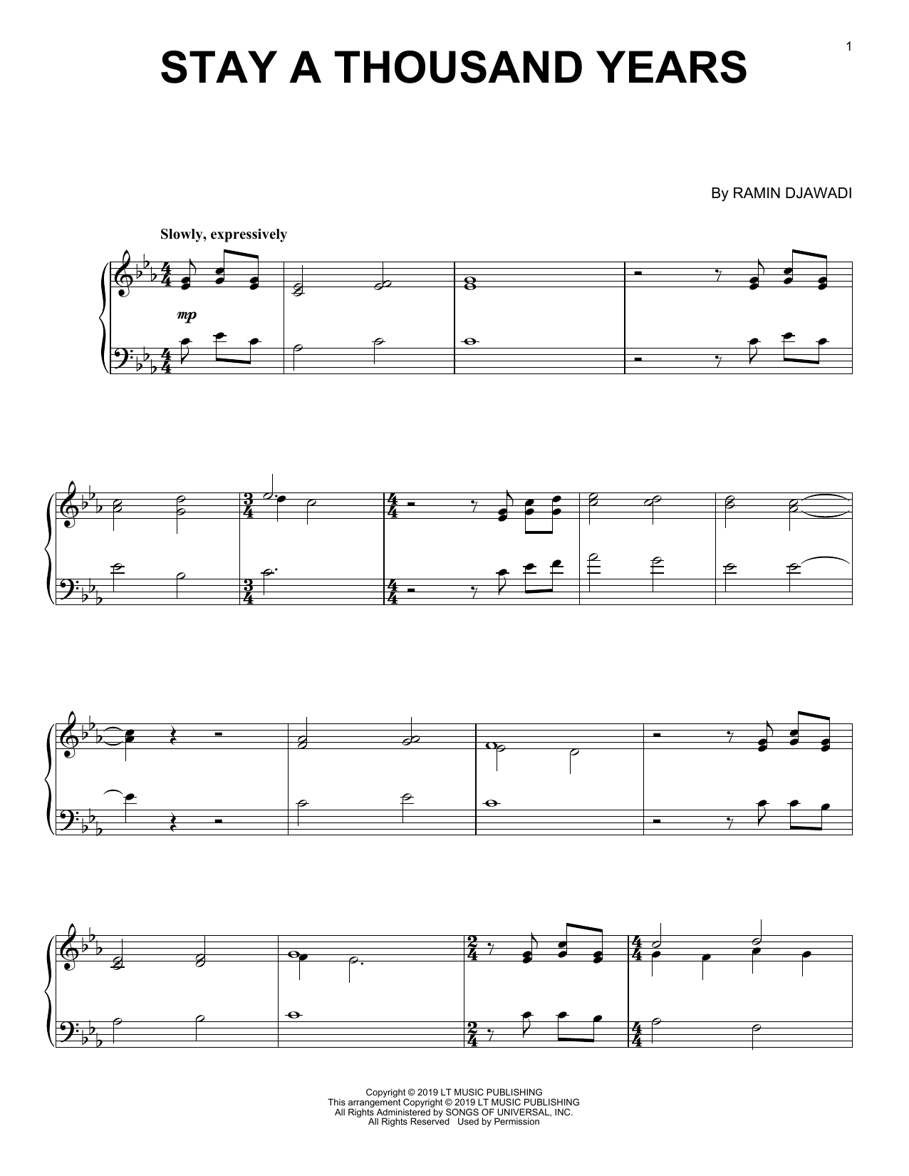Ramin Djawadi Stay A Thousand Years (from Game of Thrones) Sheet Music Notes & Chords for Piano Solo - Download or Print PDF