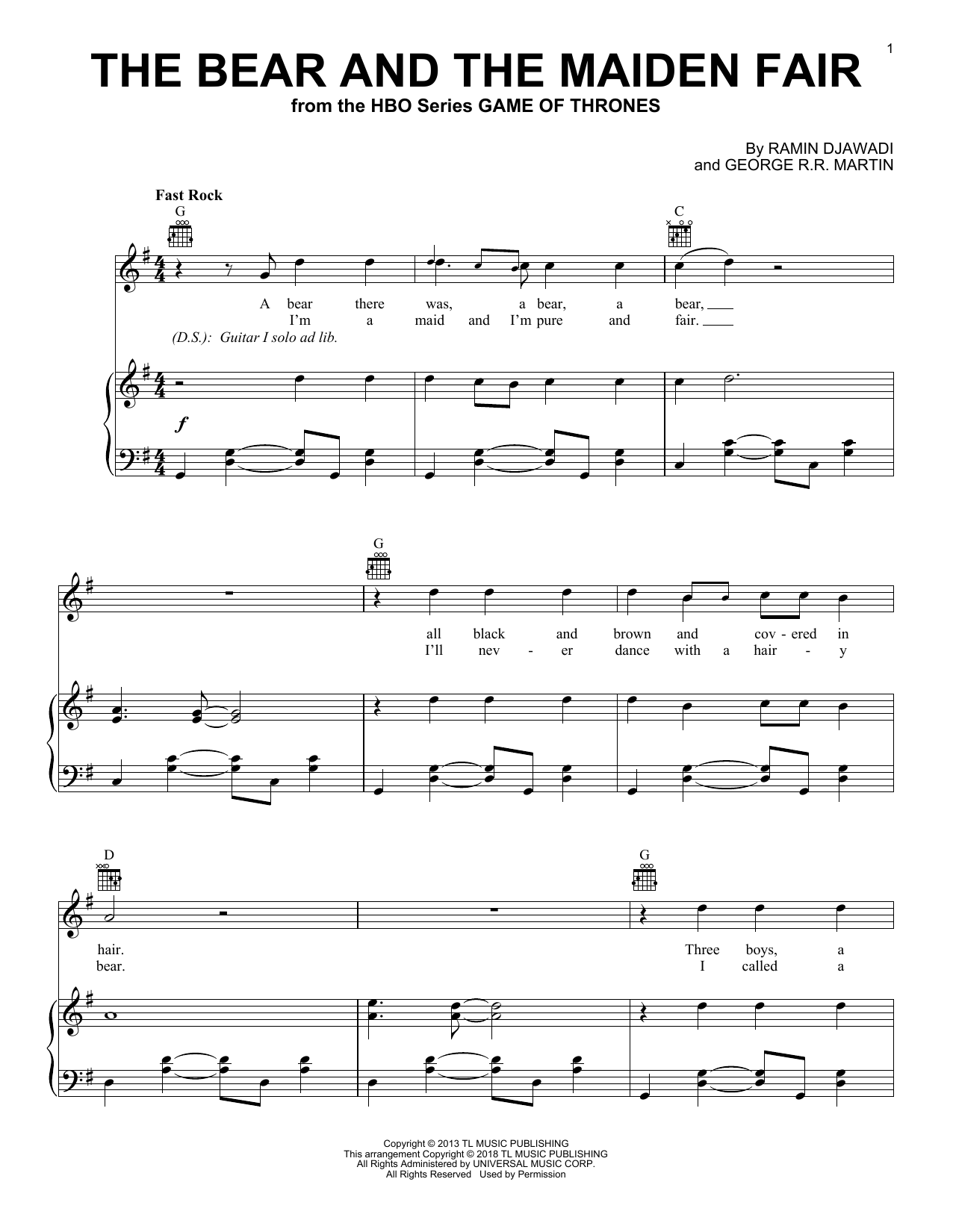 Ramin Djawadi The Bear And The Maiden Fair (from Game of Thrones) Sheet Music Notes & Chords for Solo Guitar Tab - Download or Print PDF