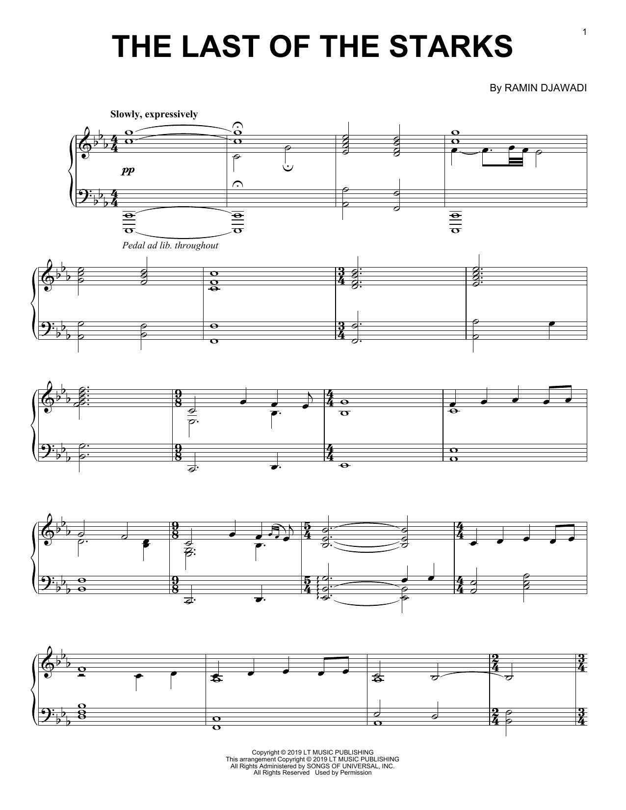 Ramin Djawadi The Last Of The Starks (from Game of Thrones) Sheet Music Notes & Chords for Piano Solo - Download or Print PDF