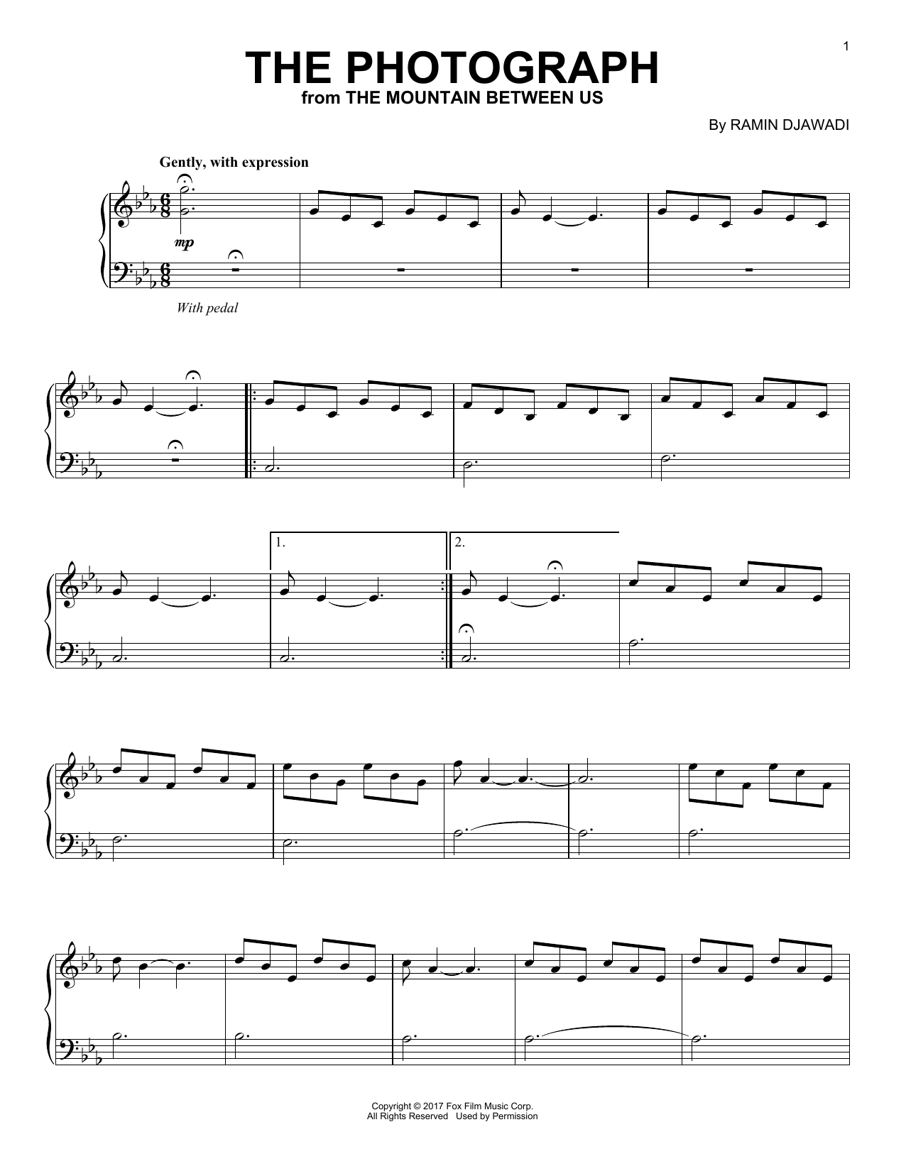 Ramin Djawadi The Photograph (from The Mountain Between Us) Sheet Music Notes & Chords for Piano Solo - Download or Print PDF