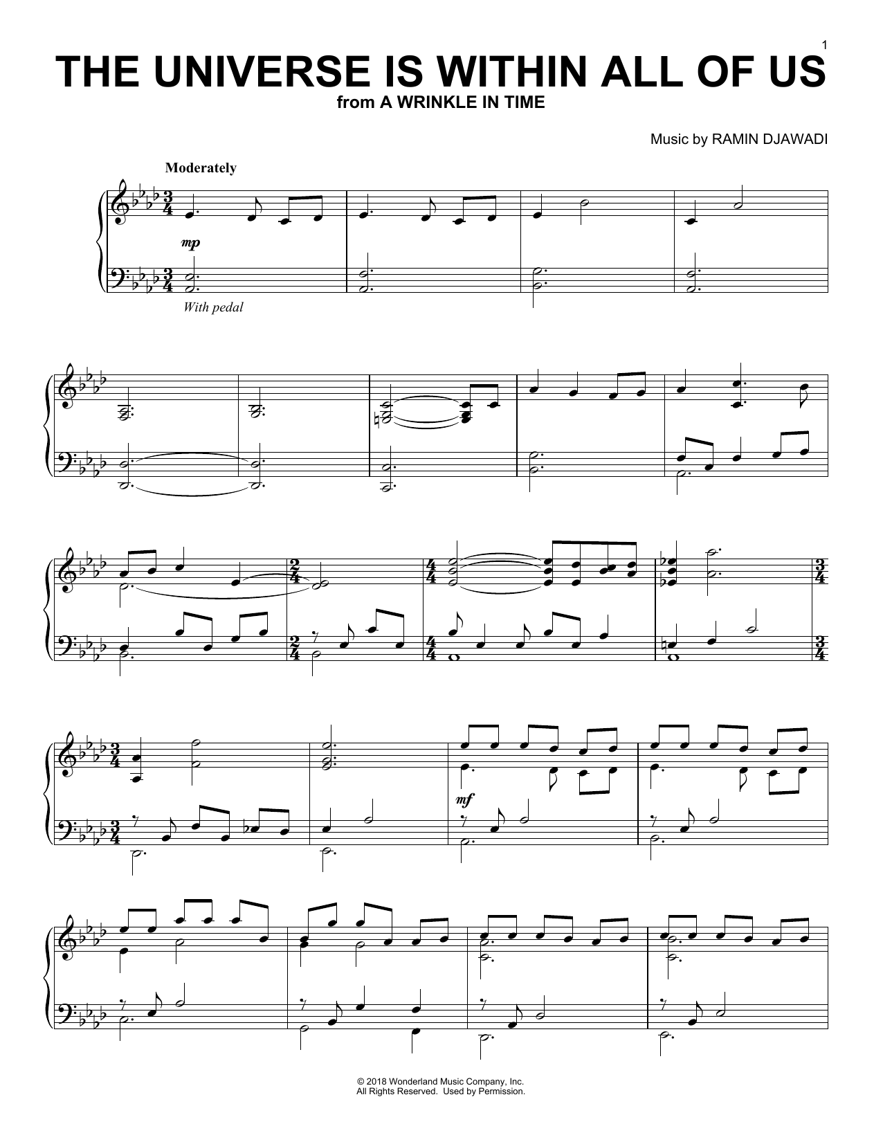 Ramin Djawadi The Universe Is Within All Of Us (from A Wrinkle In Time) Sheet Music Notes & Chords for Piano - Download or Print PDF