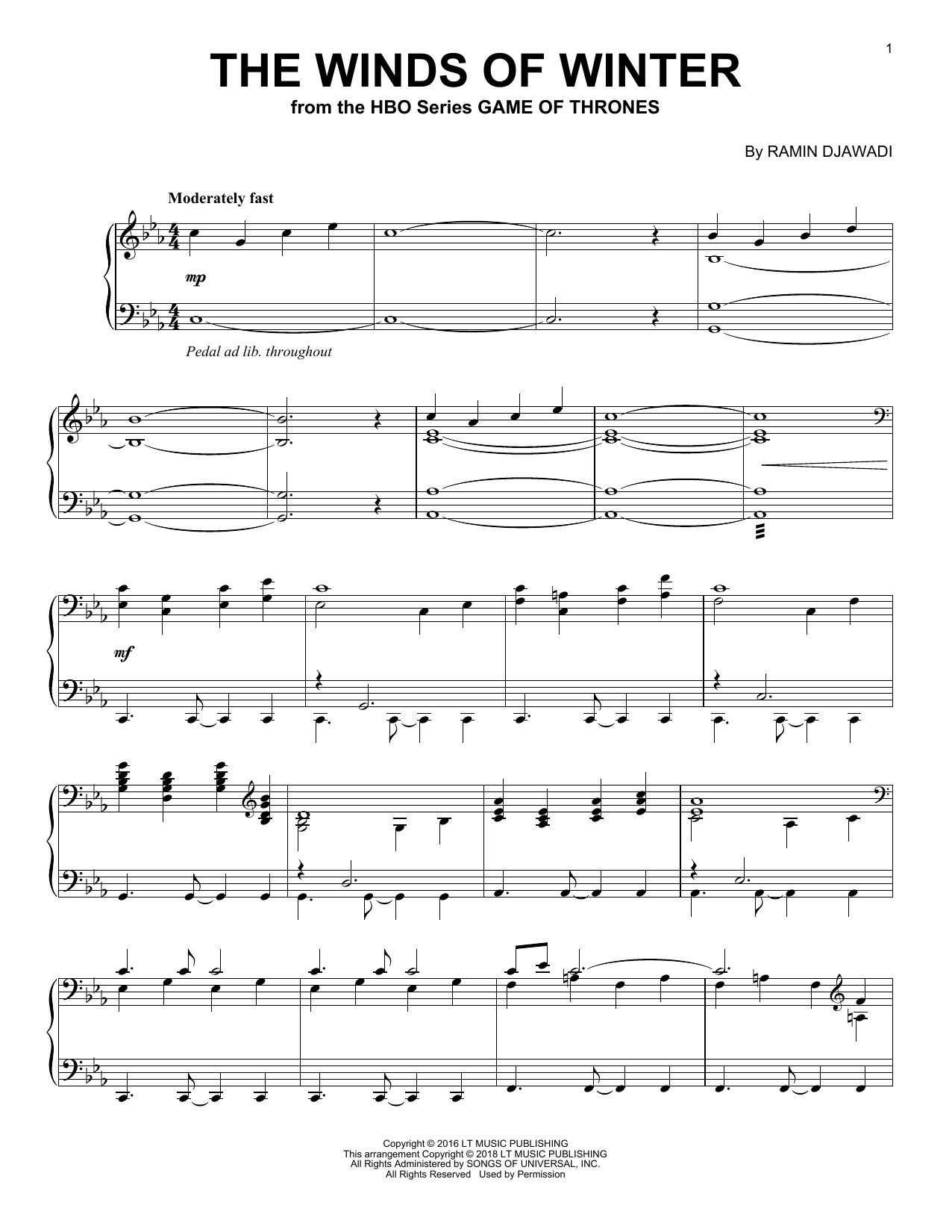 Ramin Djawadi The Winds Of Winter (from Game of Thrones) Sheet Music Notes & Chords for Easy Piano - Download or Print PDF