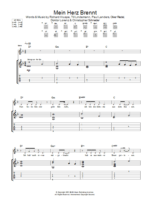 Rammstein Mein Herz Brennt Sheet Music Notes & Chords for Guitar Tab - Download or Print PDF
