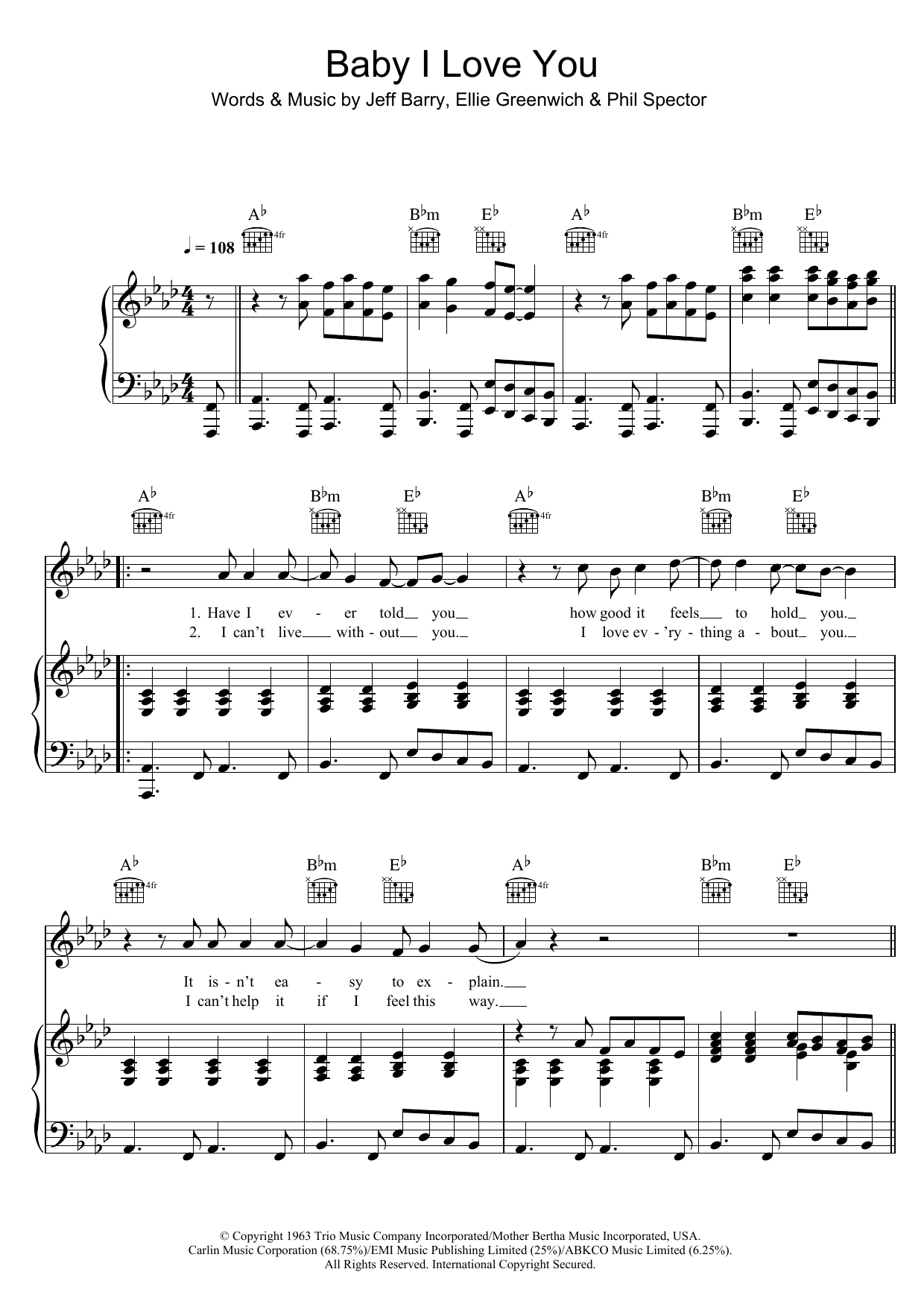 Ramones Baby I Love You Sheet Music Notes & Chords for Piano, Vocal & Guitar - Download or Print PDF