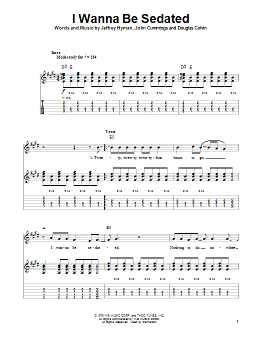 Ramones I Wanna Be Sedated Sheet Music Notes & Chords for Drums - Download or Print PDF