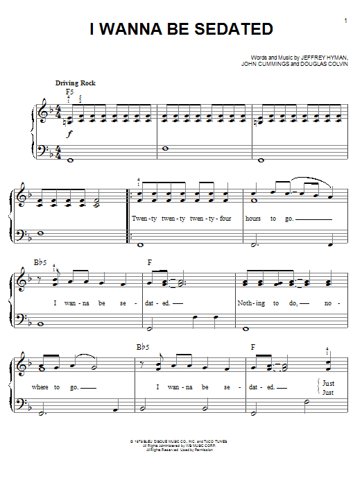 Ramones I Wanna Be Sedated Sheet Music Notes & Chords for Guitar Tab - Download or Print PDF