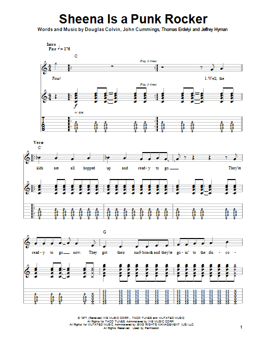 Ramones Sheena Is A Punk Rocker Sheet Music Notes & Chords for Guitar Tab Play-Along - Download or Print PDF