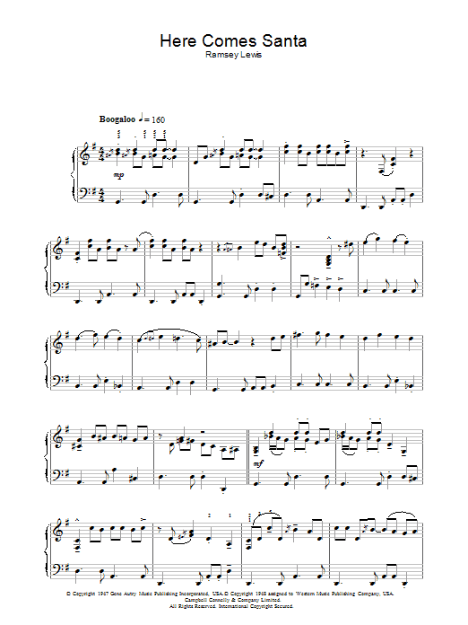 Ramsey Lewis Here Comes Santa Claus (Right Down Santa Claus Lane) Sheet Music Notes & Chords for Piano - Download or Print PDF Ramsey Lewis Here Comes Santa Claus (Right Down Santa Claus Lane) Sheet Music Notes & Chords for Piano - Download or Print PDF