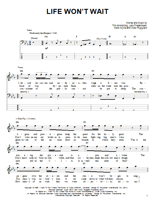 Rancid Life Won't Wait Sheet Music Notes & Chords for Bass Guitar Tab - Download or Print PDF