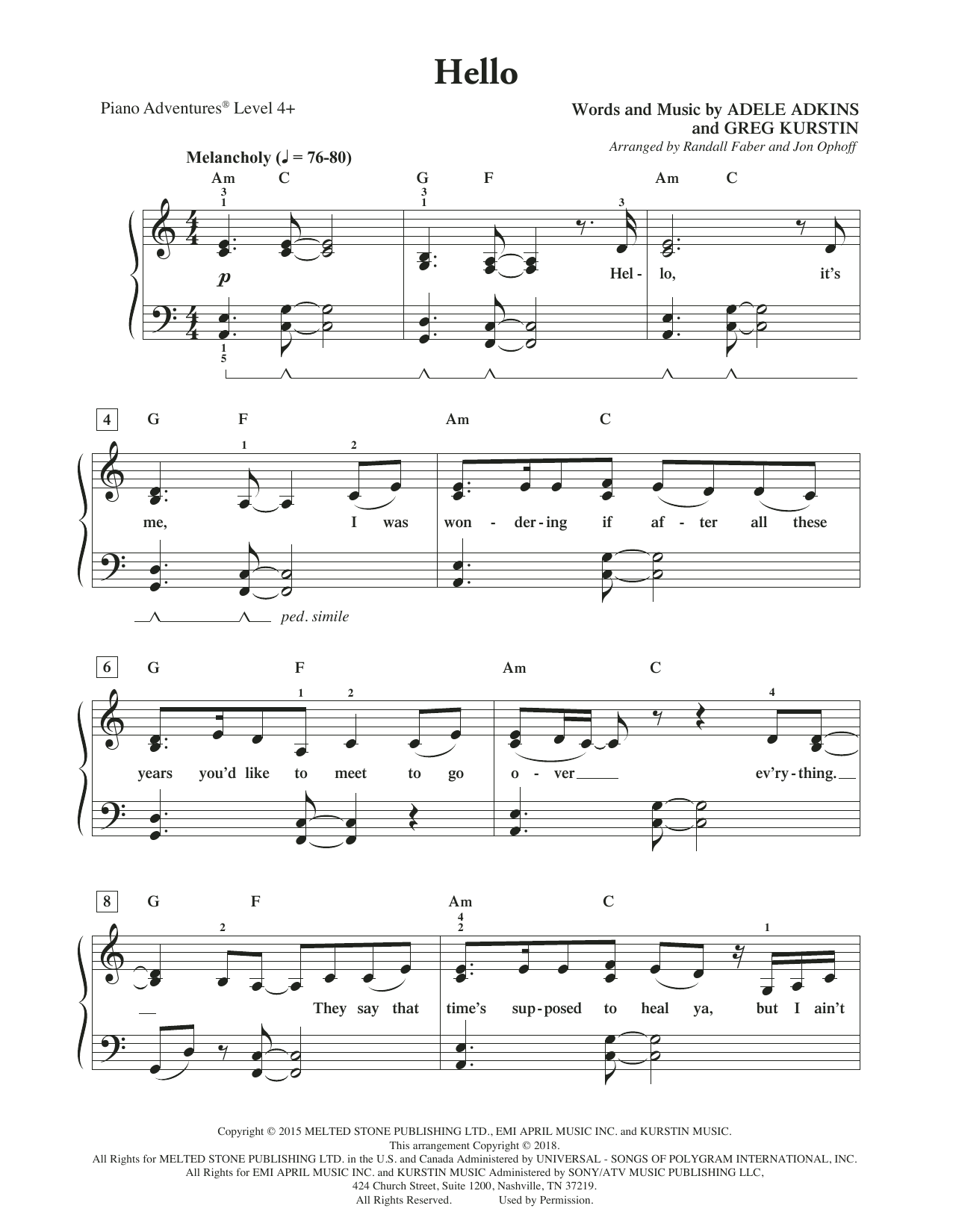 Randall Faber & Jon Ophoff Hello Sheet Music Notes & Chords for Piano Adventures - Download or Print PDF