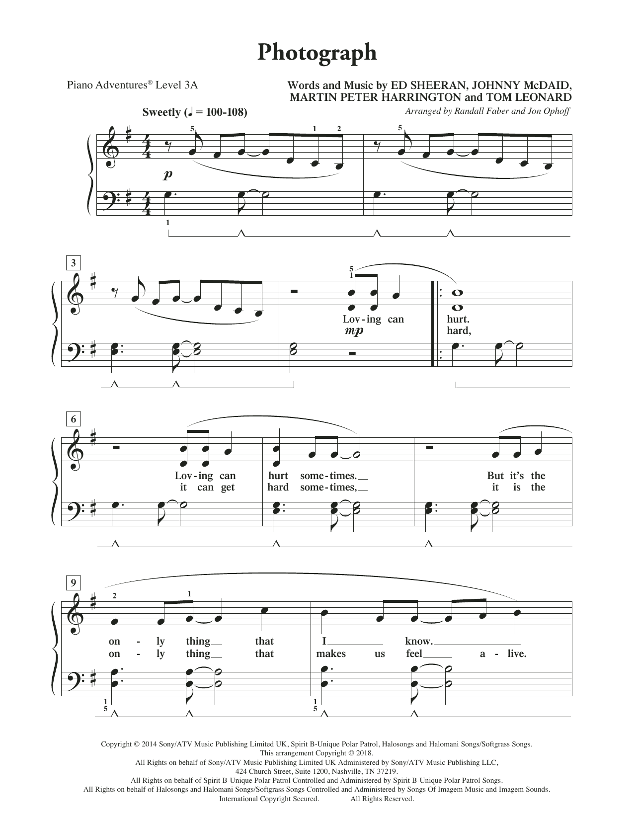 Randall Faber & Jon Ophoff Photograph Sheet Music Notes & Chords for Piano Adventures - Download or Print PDF