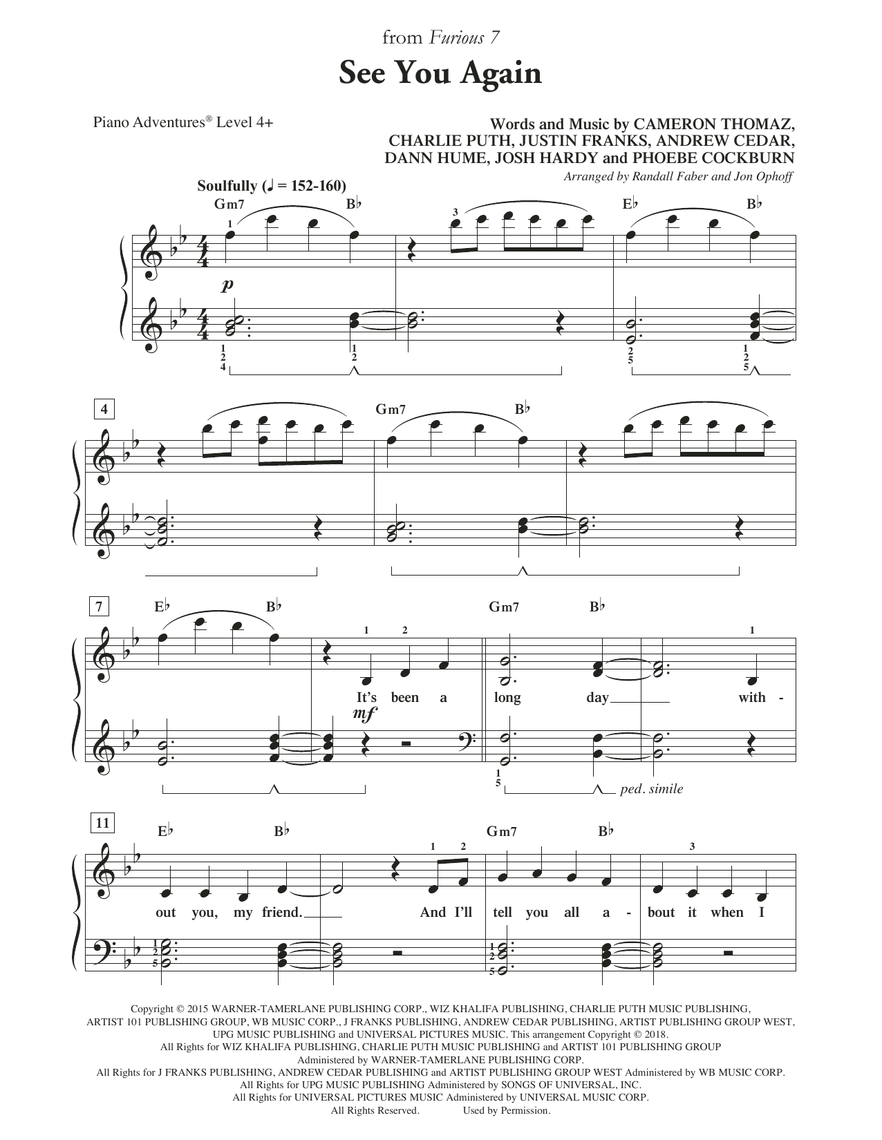 Randall Faber & Jon Ophoff See You Again Sheet Music Notes & Chords for Piano Adventures - Download or Print PDF