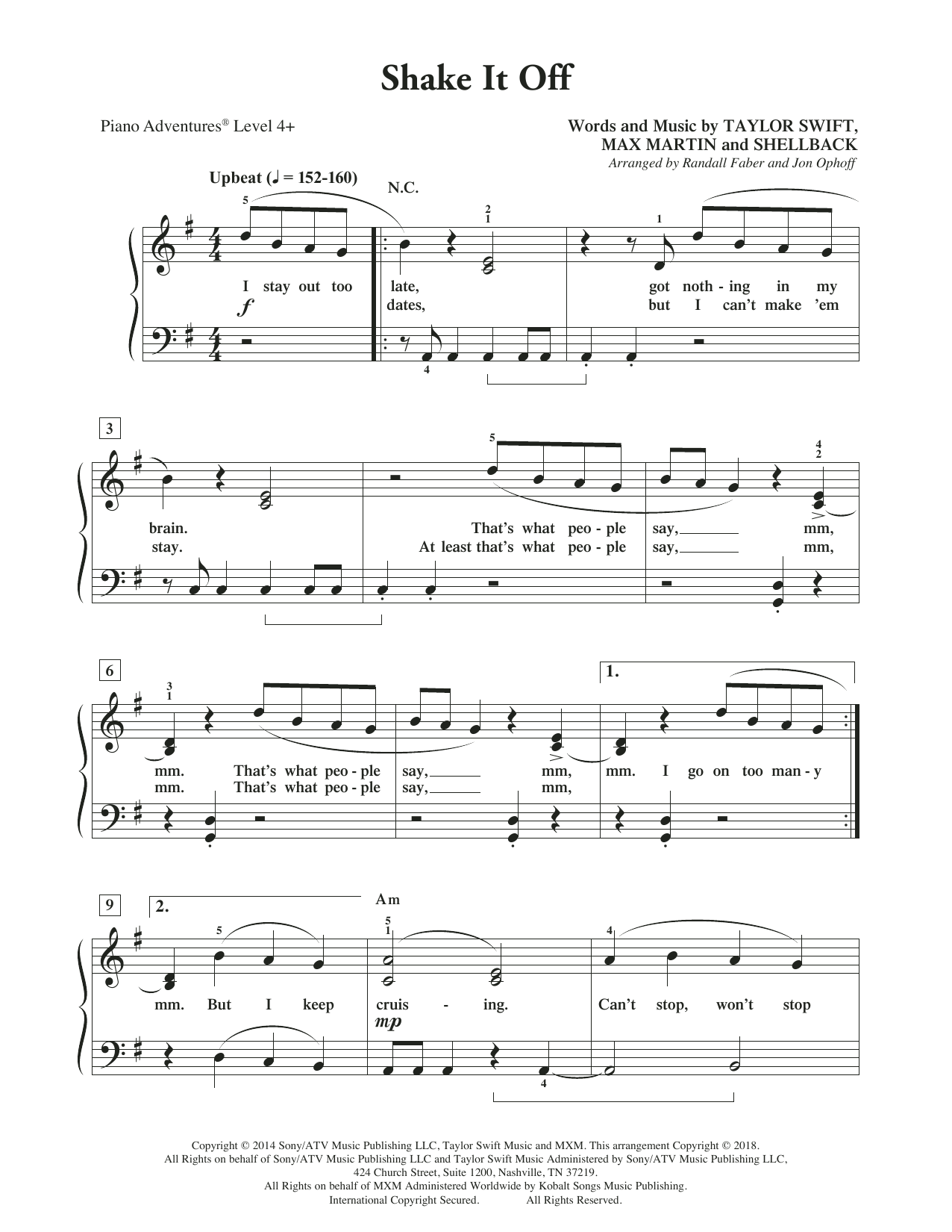Randall Faber & Jon Ophoff Shake It Off Sheet Music Notes & Chords for Piano Adventures - Download or Print PDF