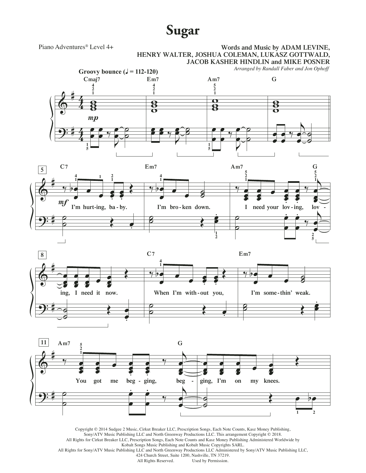 Randall Faber & Jon Ophoff Sugar Sheet Music Notes & Chords for Piano Adventures - Download or Print PDF
