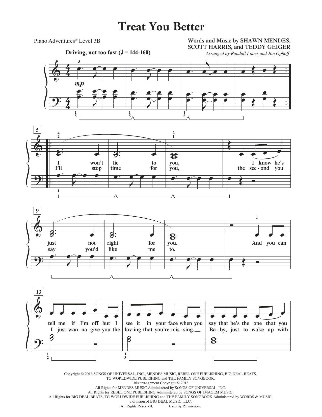 Randall Faber & Jon Ophoff Treat You Better Sheet Music Notes & Chords for Piano Adventures - Download or Print PDF