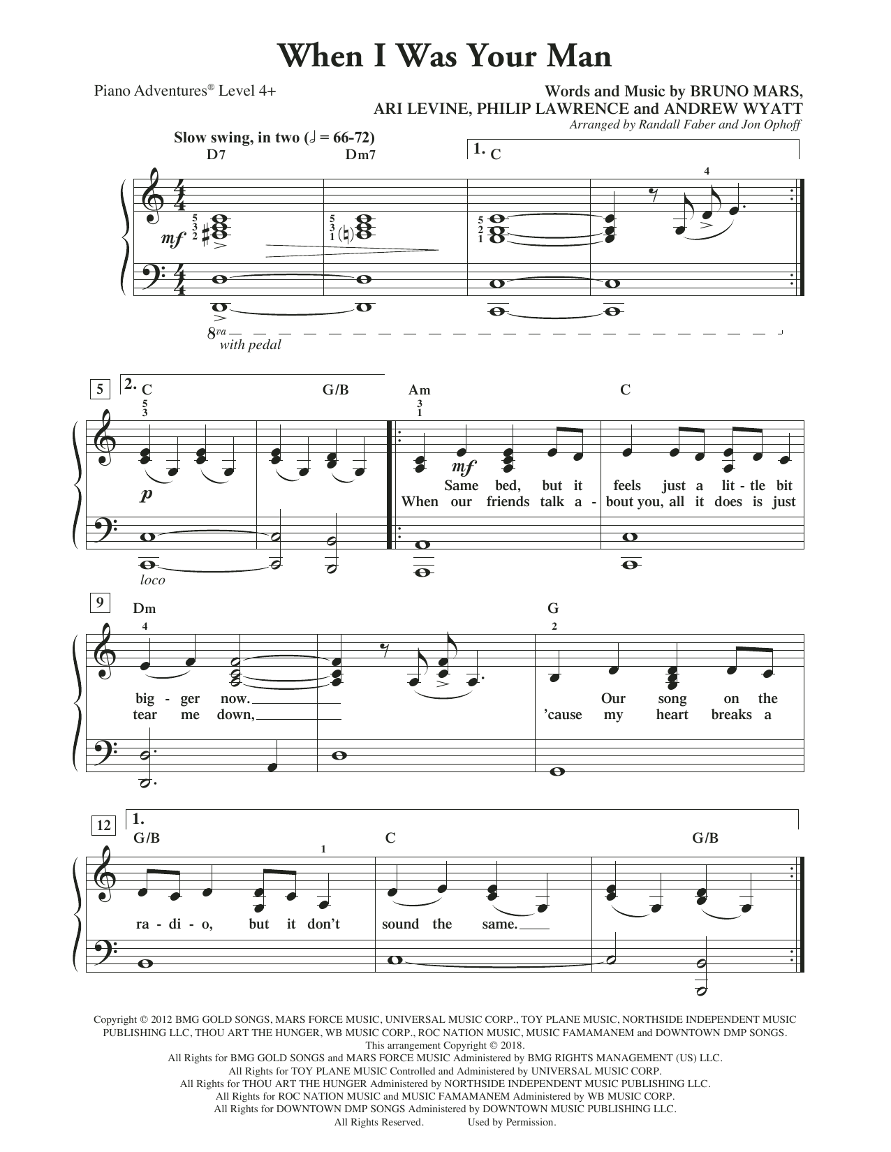 Randall Faber & Jon Ophoff When I Was Your Man Sheet Music Notes & Chords for Piano Adventures - Download or Print PDF