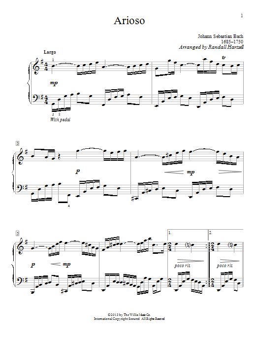Randall Hartsell Arioso Sheet Music Notes & Chords for Piano - Download or Print PDF