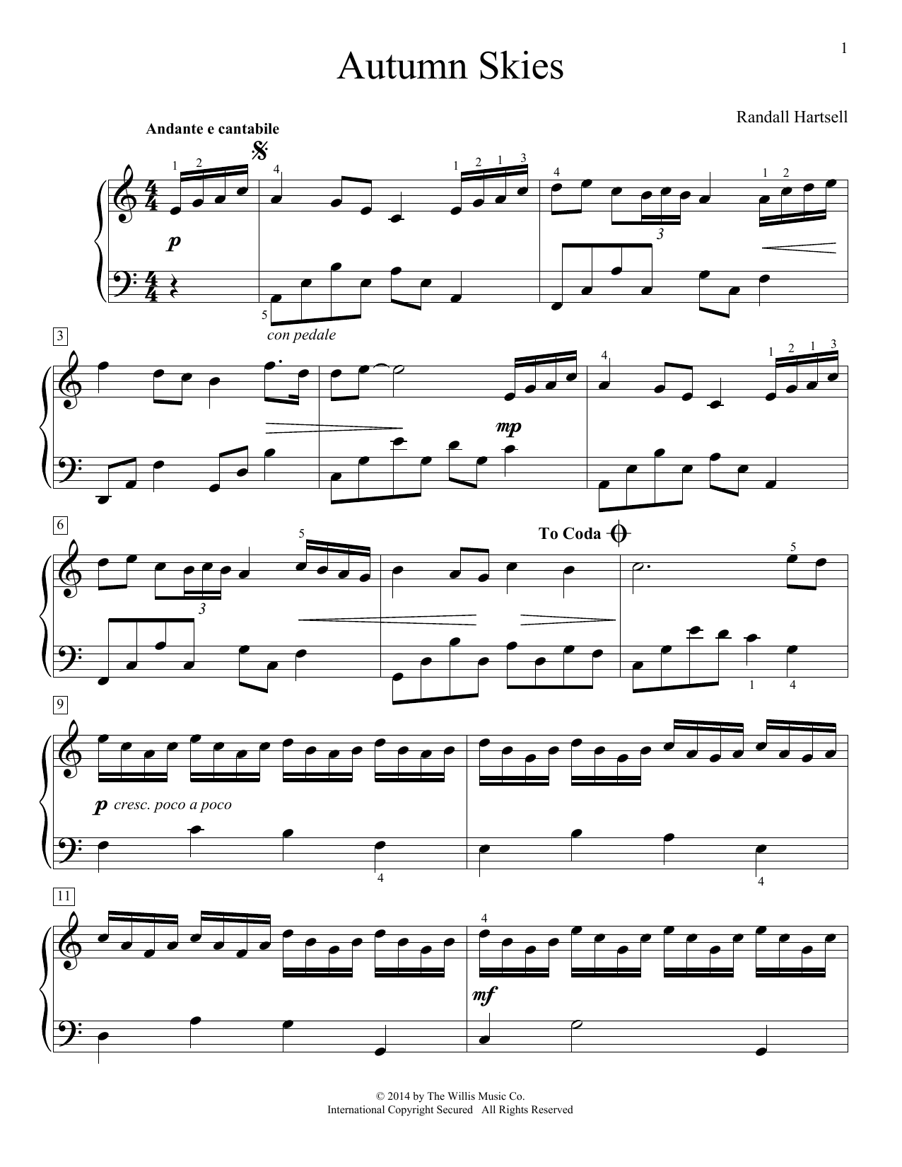 Randall Hartsell Autumn Skies Sheet Music Notes & Chords for Educational Piano - Download or Print PDF