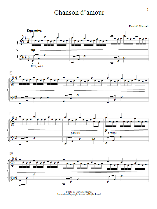 Randall Hartsell Chanson D'Amour Sheet Music Notes & Chords for Piano - Download or Print PDF