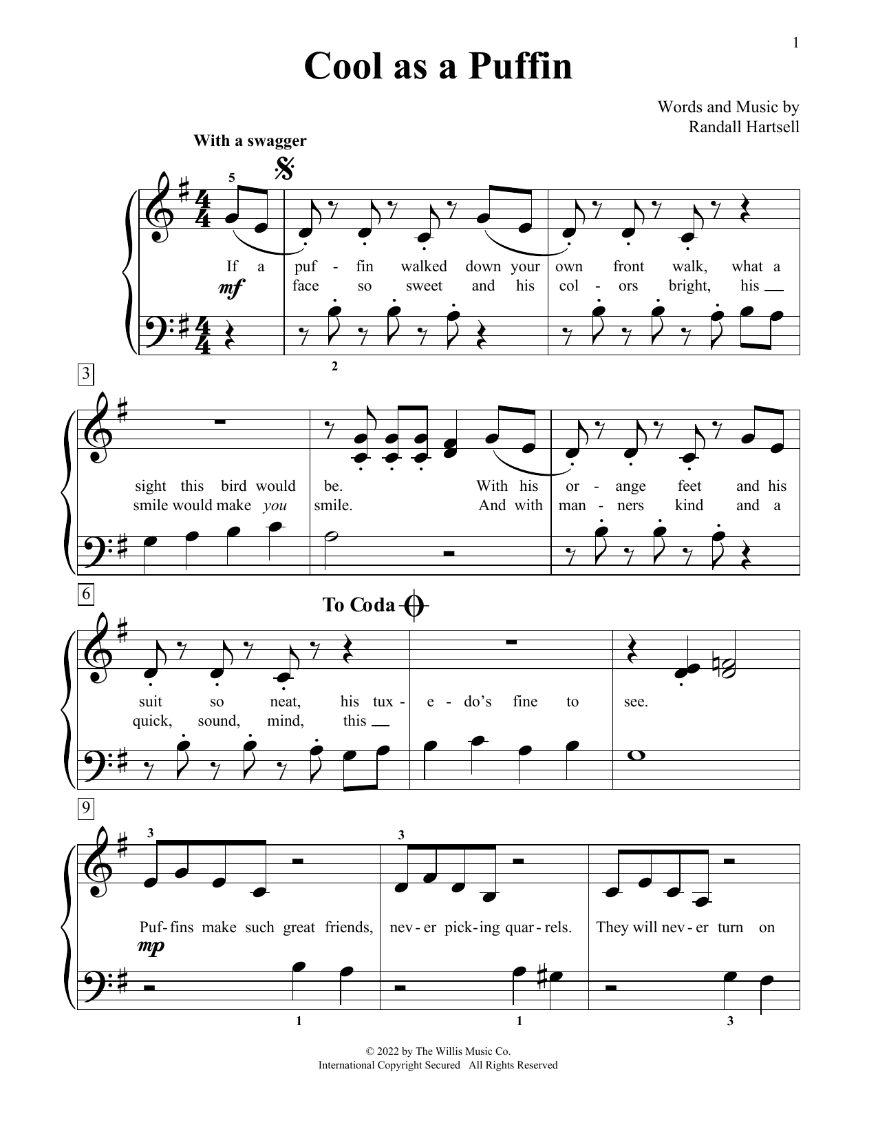 Randall Hartsell Cool As A Puffin Sheet Music Notes & Chords for Educational Piano - Download or Print PDF