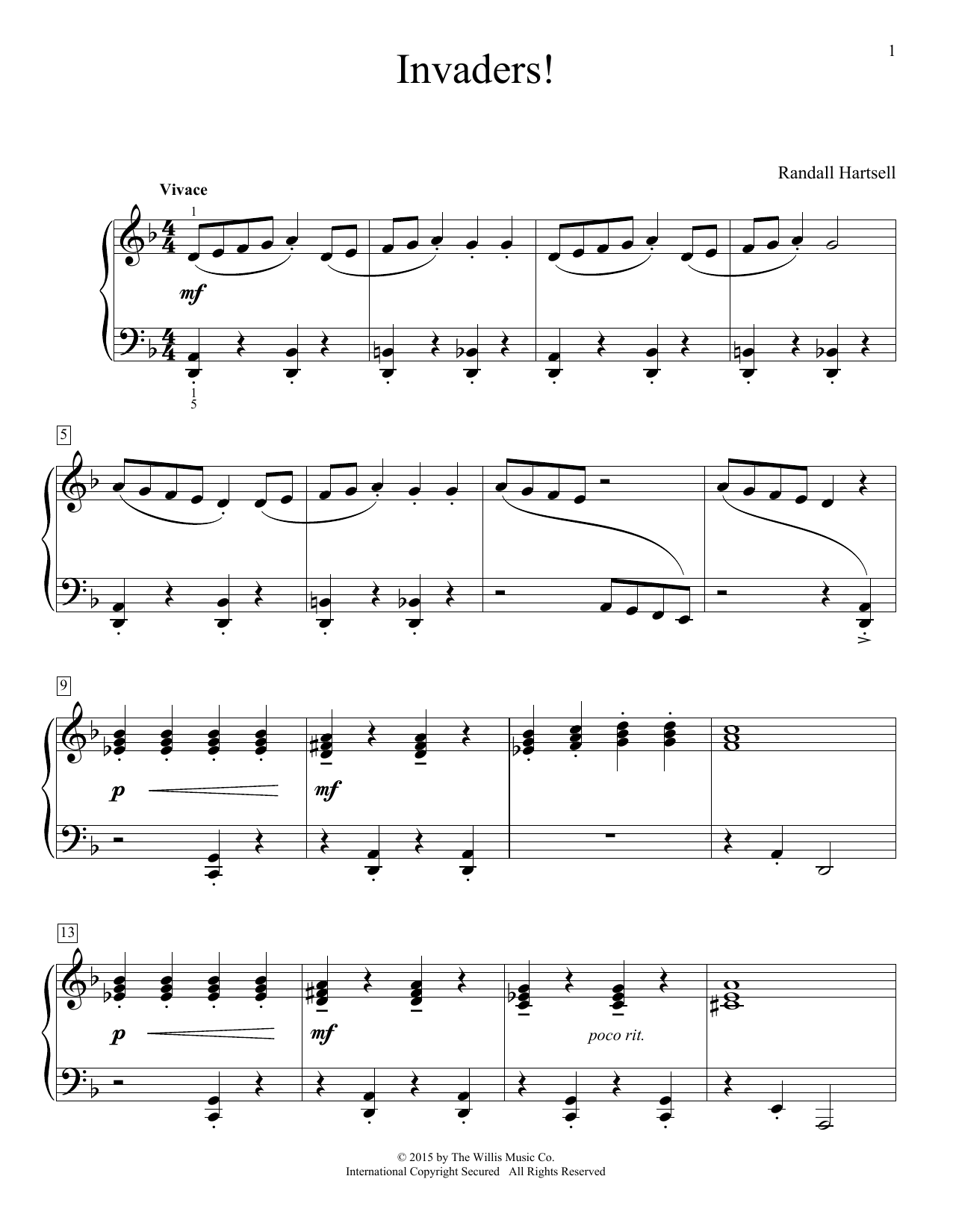 Randall Hartsell Invaders! Sheet Music Notes & Chords for Educational Piano - Download or Print PDF