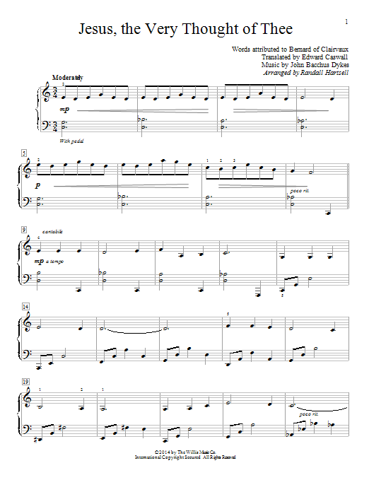 Randall Hartsell Jesus, The Very Thought Of Thee Sheet Music Notes & Chords for Educational Piano - Download or Print PDF