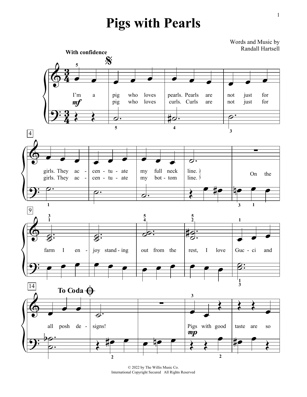 Randall Hartsell Pigs With Pearls Sheet Music Notes & Chords for Educational Piano - Download or Print PDF