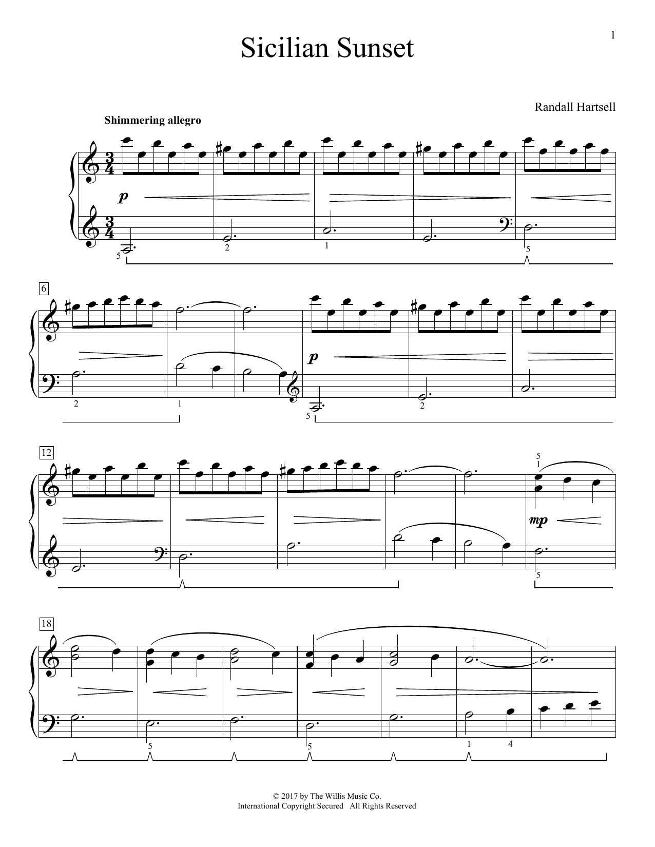 Randall Hartsell Sicilian Sunset Sheet Music Notes & Chords for Educational Piano - Download or Print PDF