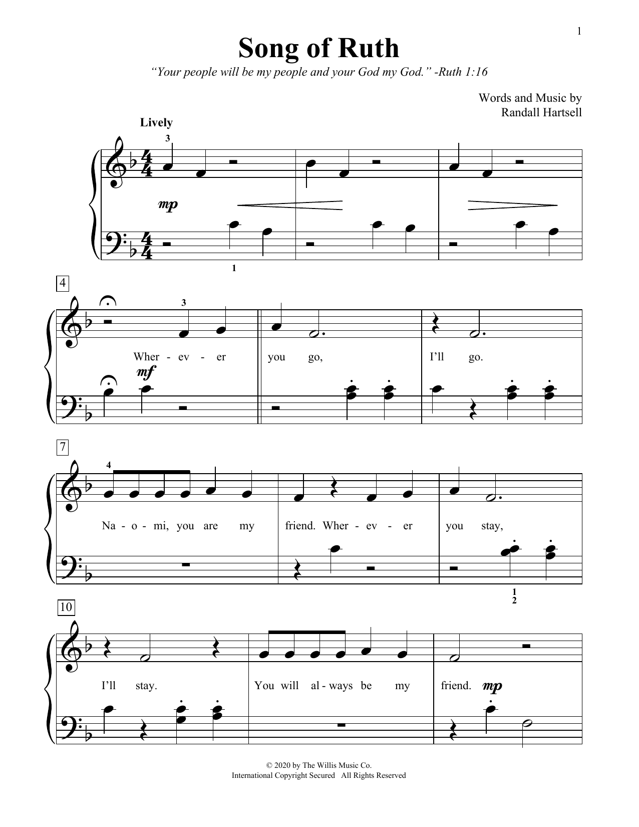 Randall Hartsell Song Of Ruth Sheet Music Notes & Chords for Educational Piano - Download or Print PDF