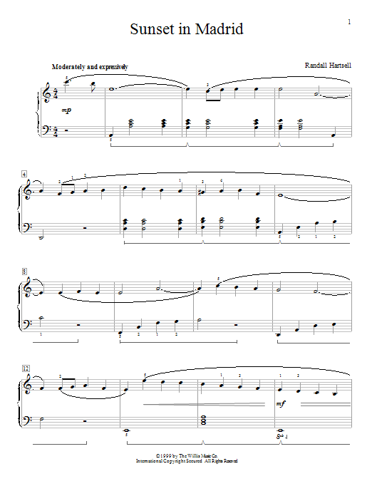 Randall Hartsell Sunset In Madrid Sheet Music Notes & Chords for Educational Piano - Download or Print PDF