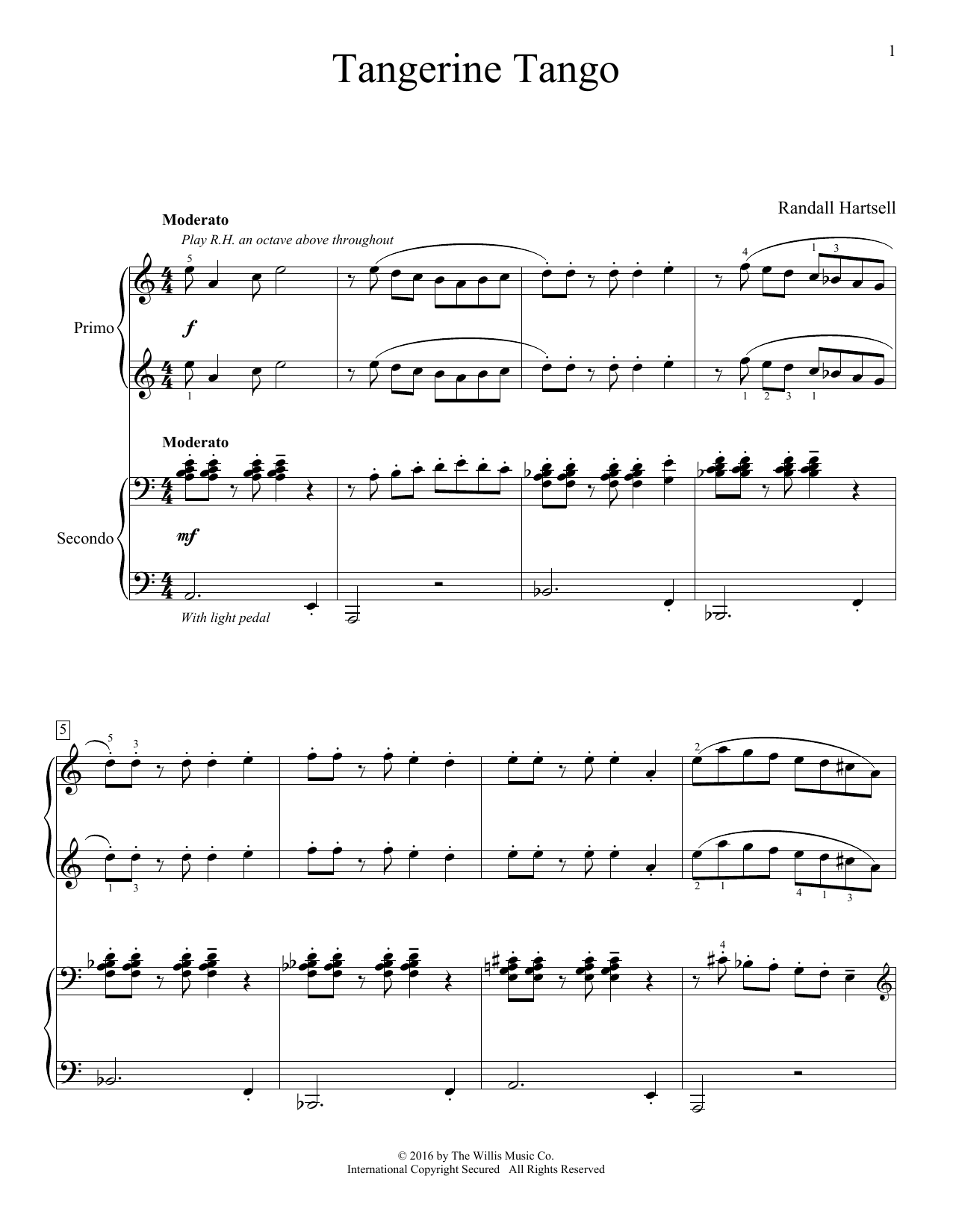 Randall Hartsell Tangerine Tango Sheet Music Notes & Chords for Piano Duet - Download or Print PDF