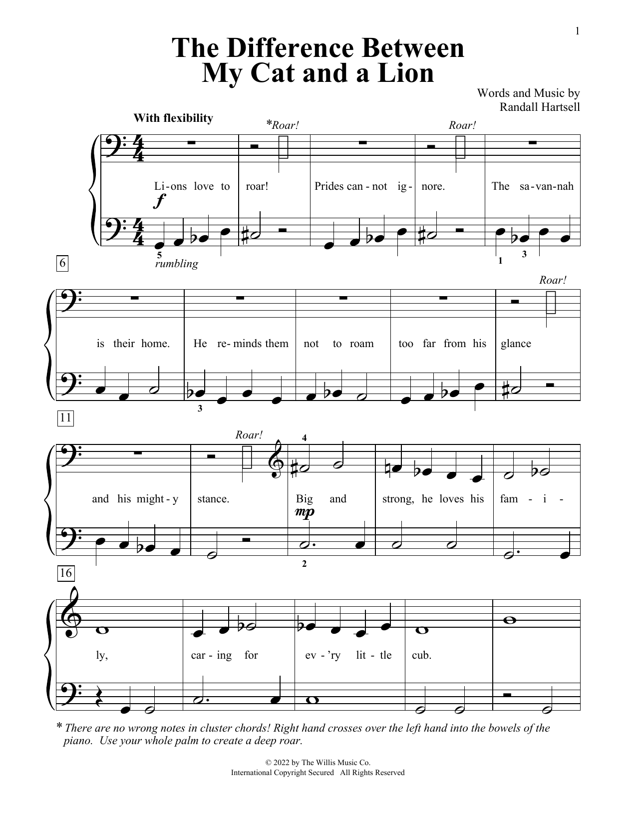 Randall Hartsell The Difference Between My Cat And A Lion Sheet Music Notes & Chords for Educational Piano - Download or Print PDF