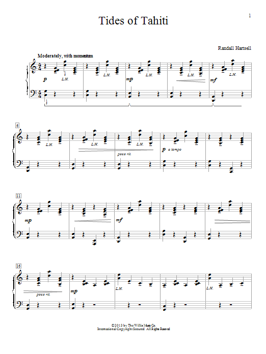 Randall Hartsell Tides Of Tahiti Sheet Music Notes & Chords for Educational Piano - Download or Print PDF