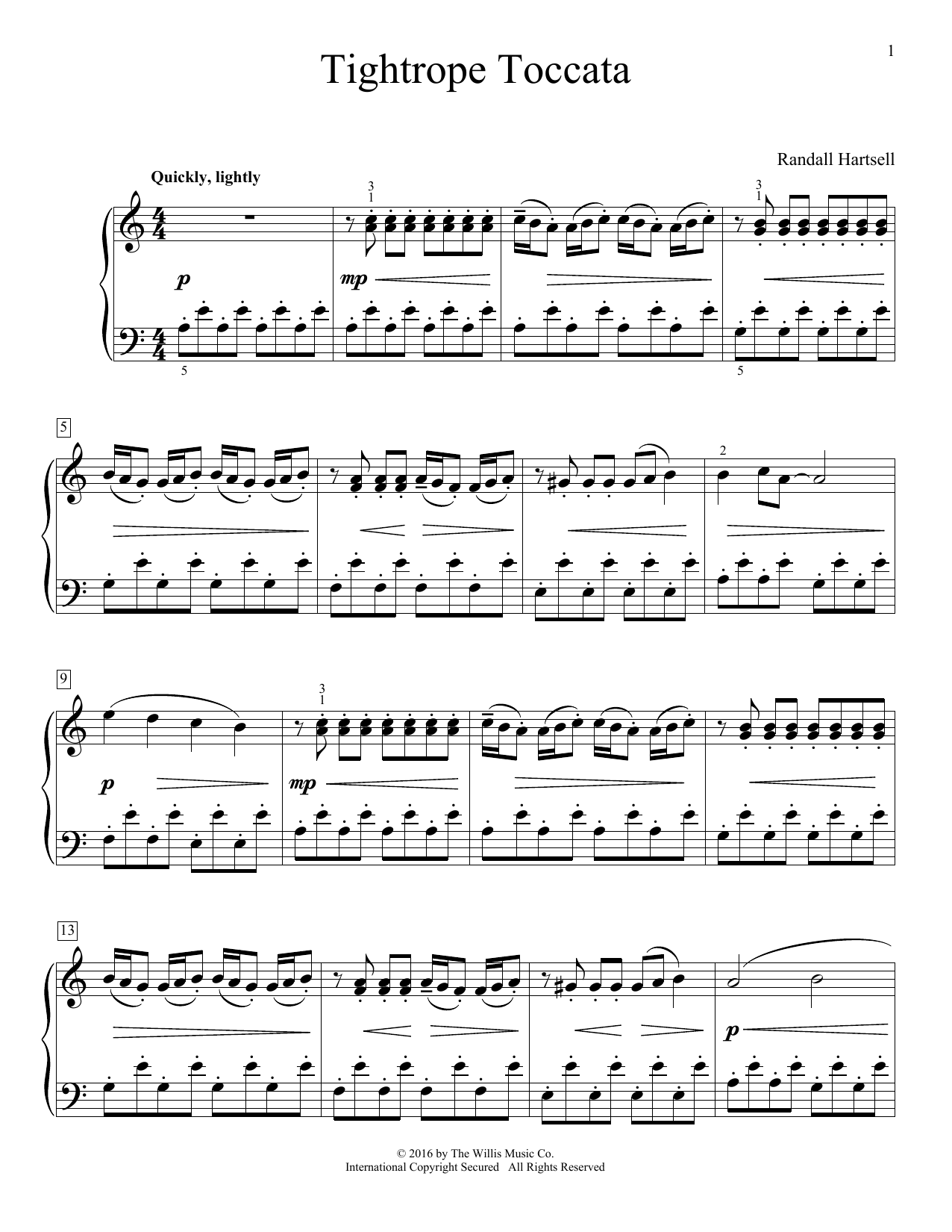 Randall Hartsell Tightrope Toccata Sheet Music Notes & Chords for Educational Piano - Download or Print PDF