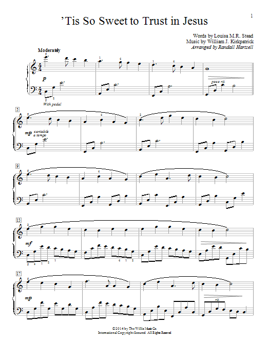 Randall Hartsell 'Tis So Sweet To Trust In Jesus Sheet Music Notes & Chords for Educational Piano - Download or Print PDF