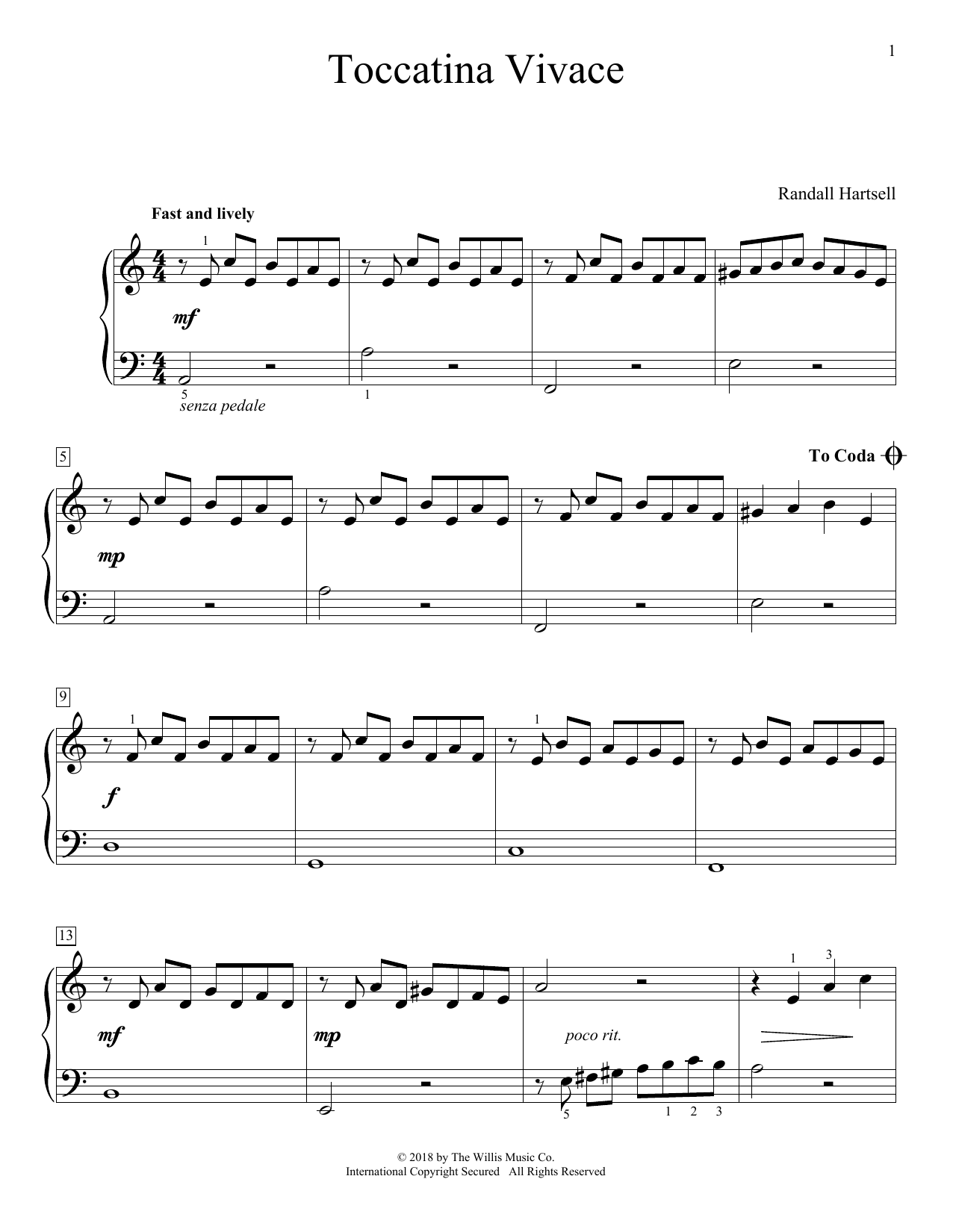 Randall Hartsell Toccatina Vivace Sheet Music Notes & Chords for Educational Piano - Download or Print PDF