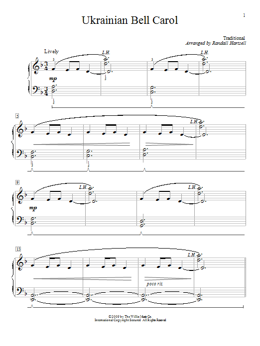 Randall Hartsell Ukrainian Bell Carol Sheet Music Notes & Chords for Piano Duet - Download or Print PDF