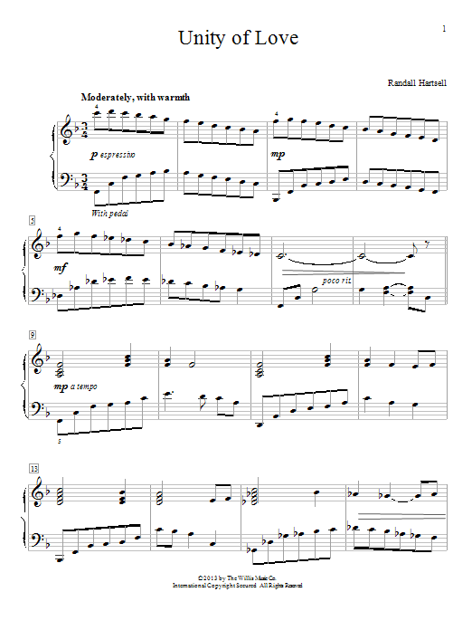 Randall Hartsell Unity Of Love Sheet Music Notes & Chords for Piano - Download or Print PDF